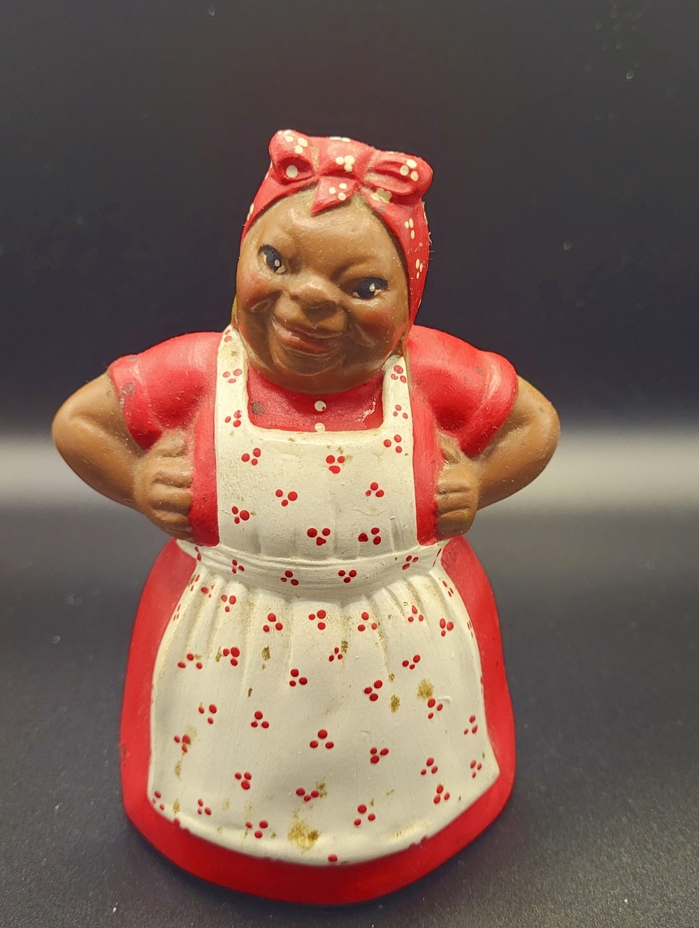 Vintage 1950s Hand Painted Figural Kitchen Lady Salt Shaker Red Dress 4.25"
